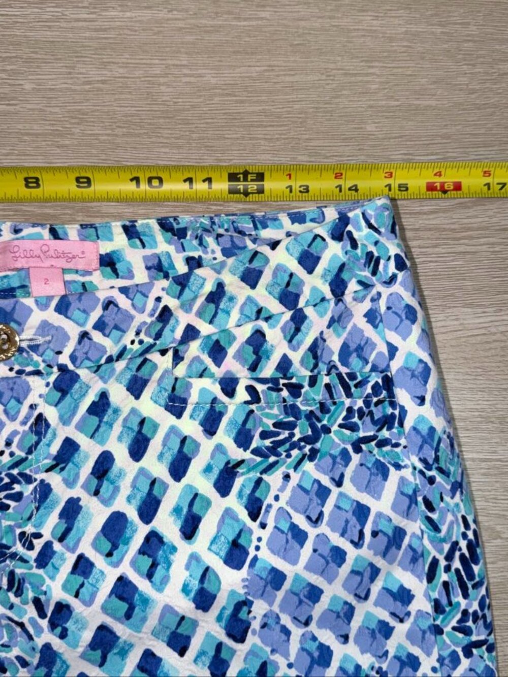 Lilly Pulitzer Women's Pants Size 2 Blue Geometric Floral Cotton Blend - Picture 5 of 8